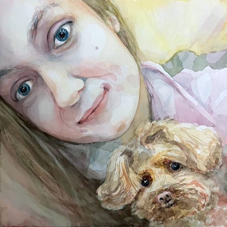 Family watercolor portrait of pets