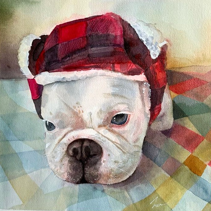 Watercolor portrait of a French Bulldog
