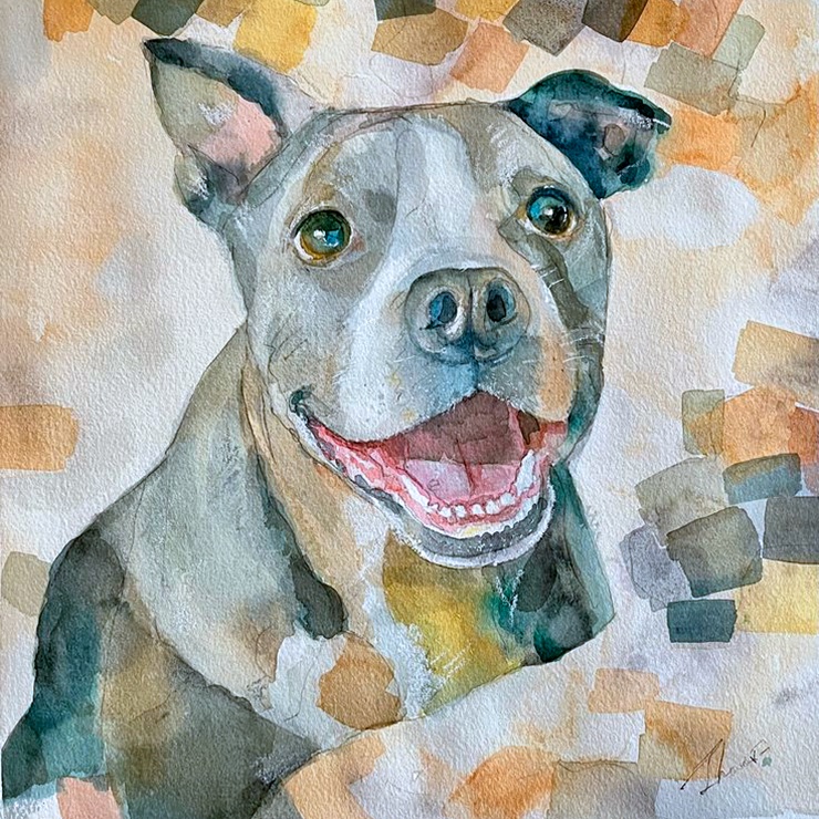 Cheerful watercolor portrait of a dog