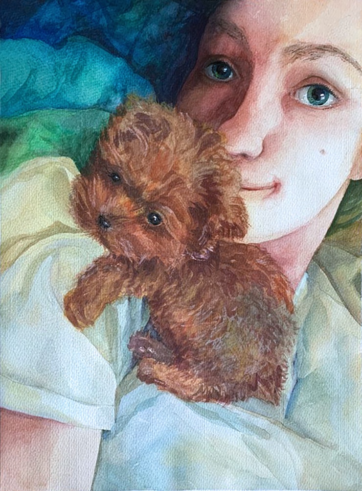 Watercolor portrait of a small dog